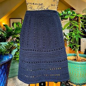 Summer Knit Navy Cutout Saks Skirt